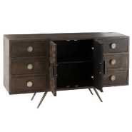 Buffet ethnique Wata - 6 tiroirs en bois de manguier marron avec motifs sculptés_2