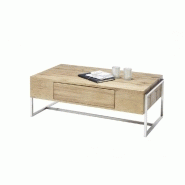Table basse DARIO 110 x 60 cm - Chêne finition huilée avec 1 tiroir et piétement acier brossé_2