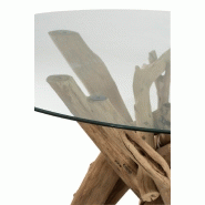 Table ronde nature SEVA - Plateau en verre - Piètement branches bois naturel - Ø128 cm_2