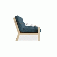 BANQUETTE FUTON POETRY EN PIN MASSIF COLORIS BLEU PROFOND COUCHAGE 130 X 190 CM._2