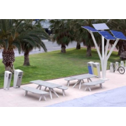 Table pique-nique Sun-Set en béton avec bancs intégrés - Points de connexion intelligents - 100% recyclables_2