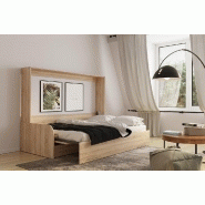 Armoire lit escamotable VERTIGO SOFA - structure accoudoirs chêne - tissu gris - couchage 160x200 cm_2