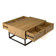 Table basse Caline 4 tiroirs - effet cannage et métal noir - style scandinave_2