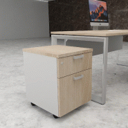 Caisson mobile avec tiroir pour dossiers suspendus - Mobel Linea - Gris aluminium, Acacia clair_2