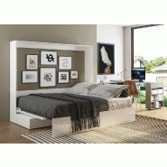 Armoire-lit escamotable VERTIGO SOFA - Façade blanc brillant - Canapé gris - Couchage 160x200 cm_2