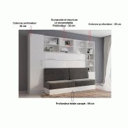 Composition lit escamotable Vertigo Sofa Blanc - Canapé Gris - Couchage 140x200 cm - Largeur 311 cm_2