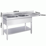 Plonge Inox 2 bacs avec passage lave-vaisselle - P 700 - GGM - 1800 mm bac à gauche_2