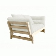 Banquette méridienne futon BEAT en pin naturel - tissu écru - couchage 1 personne 75x200 cm_2