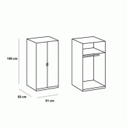 Ensemble de rangement d'angle GABY - Chêne imitation naturel - Portes blanc laqué et miroir - 216 x 260 cm_2