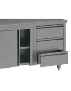 Meuble de rangement en inox - 2 portes coulissantes, 3 tiroirs, étagère - Référence: TNA3-16AD_2