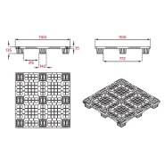 Palette légère en plastique 1100 x 1100 mm - BL1111PG - plateau ajouré, 9 pieds emboîtables, charge 2500 kg_2