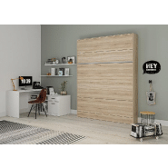 Armoire lit escamotable BERMUDES - Chêne - 160x200 cm avec sommier à lattes et ouverture assistée_2