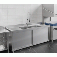 Plonge en inox sur meuble 180 x 70 cm avec 2 cuves au centre_2