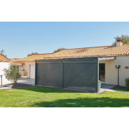 Préau en aluminium modulable avec panneaux occultants PanoRama® et toiles occultantes Roma - évolutif et personnalisable_2