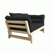 Banquette méridienne futon Beat - Pin naturel - Tissu gris foncé - Couchage 75x200 cm - Convertible et design_2