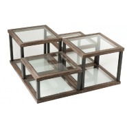 Set de 4 tables basses carrées SQUA - Bois marron et verre transparent - Design sobre et rustique_2