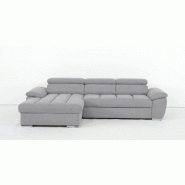 Canapé d'angle gauche convertible avec méridienne coffre Kid - Tissu gris clair - Couchage 140x200 cm - Pieds métal chromé_2