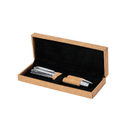 Parure stylos à bille et roller en métal avec corps en liège naturel - Coffret cadeau_2