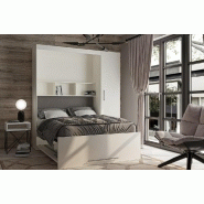 Composition armoire-lit Lutecia blanc mat - Couchage 140x190 cm avec colonne armoire et rangements intégrés_2