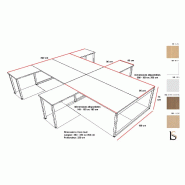 Bureau bench 4 personnes Practika P2 - Quadrifoglio - Alu, Blanc, Sans, 280_2
