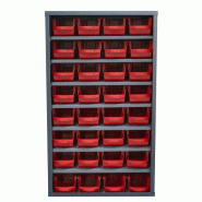Armoire à bacs avec portes verrouillables - 40 bacs polypropylène, structure acier - Sans portes / Rouge / 32 x 10L_2