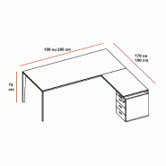 Bureau Manager avec caisson X5 - Officity. - Blanc, Orme, Gauche, 200 x 190 cm_3