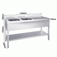 Plonge inox 2 bacs avec égouttoir et étagère - P 700 mm - 1400 mm bac à gauche_2