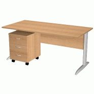 Bureau droit pied métallique en 'L' avec caisson sur roulettes So Presto - Alu, Gris, 140 x 80 cm, 1 tiroir sécurisé + 1 tiroir dossiers suspendus_2