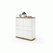Buffet haut Charly - 4 portes, 2 tiroirs laqué blanc mat - Socle et plateau en chêne massif huilé_2