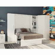 Composition angle lit escamotable Sofa Automatica - Canapé microfibre gris 140x200 cm avec rangement intégré_2