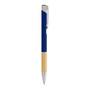 Stylo bille en aluminium - grip bambou - finition caoutchoutée - gravure laser effet miroir - encre bleue_2