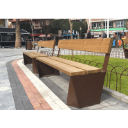 Banc public Lao UM351 - bois de pin traité, piètement en acier galvanisé, finition corten_2