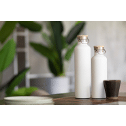 Thermos en inox à double paroi - 1000 ml - couvercle bambou et accroche métal - blanc_2