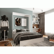 Armoire lit escamotable ultra plate Dynamo - Blanc mat et brillant effet miroir - Couchage 160x200 cm avec ouverture assistée_2