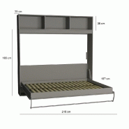 Composition armoire lit escamotable horizontale STRADA-V2 gris graphite mat avec couchage 160x200, surmeuble et colonne bibliothèque_2