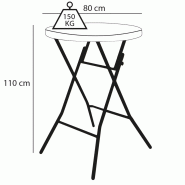 Mange-debout pliant noir - Table haute 110 cm - Plateau PEHD et structure acier époxy - Diamètre 80 cm_2
