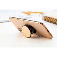 Support pour mobile rond en plastique avec base auto-adhésive et revêtement bambou - couleur noir, poids 8g_2