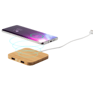 Support mobile sans fil - Chargeur induction 5W en bambou avec 2 ports USB_2