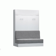 Composition lit escamotable blanc mat Dynamo Sofa - canapé intégré gris - couchage 140x200 cm avec colonne armoire et bibliothèque_2
