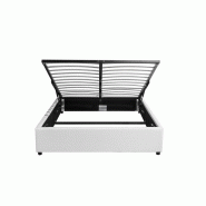 Lit coffre Dorres 160x200 cm - sommier relevable - revêtement polyuréthane blanc - grand coffre de rangement_2