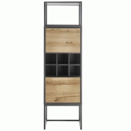 Rangement Abou - 1 niche, 2 portes, 1 étagère à bouteilles - MDF gris anthracite et plaqué chêne_2