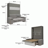 Armoire lit escamotable Palace Sofa 140x200 cm - Blanc mat - Canapé intégré taupe - Étagère design et LED intégrées_2