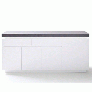 Buffet Atlantic City - Laqué blanc mat et décor béton - 4 portes, 2 tiroirs, LED blanc inclus_2
