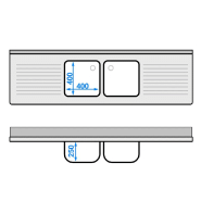 Plonge inox 200 x 60 cm - 2 cuves centrales_2