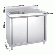 Plonge inox 1 bac et égouttoir sur placard - P 700 mm - 1400 mm bac à gauche_2