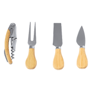 Set à fromage avec sommelier - 4 couteaux en acier inoxydable - Manche en bambou - Boîte en papier kraft recyclé_2