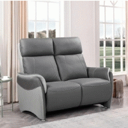 Canapé relax 2 places électrique Cabries - Zéro gravité - Microfibre bicolore gris plomb et gris perle - Têtières ajustables et USB_2