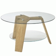 Table basse ronde Lucey - Plateau en verre et structure en chêne naturel - Diamètre 75 cm_2