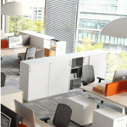 Armoire mi-haute portes coulissantes - MDD - Blanc, 100, Avec socle de finition_2