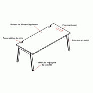 Bureau individuel Yan M - MDD - Blanc, 140 x 80 cm_2
